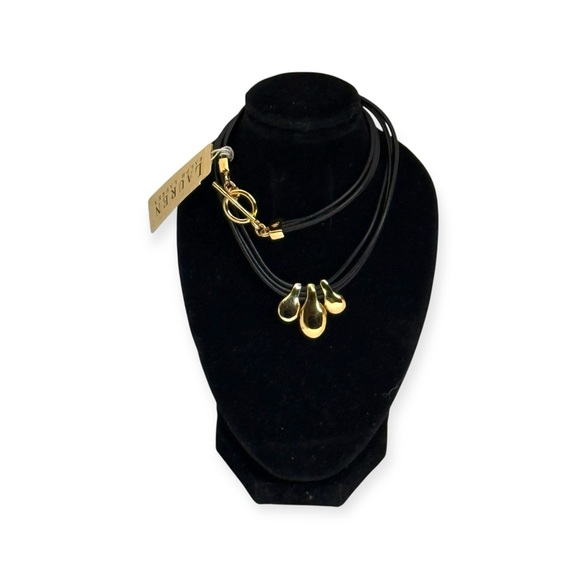 new Ralph Lauren 𒀭 Multi Strand Choker with 3 Briolette Pendants 𒀭Black Gold - Picture 2 of 16